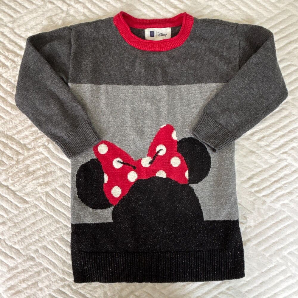 Baby Gap Disney Minnie Mouse Sweater Dress Gray Pink Knit Toddler Girls 4 Years